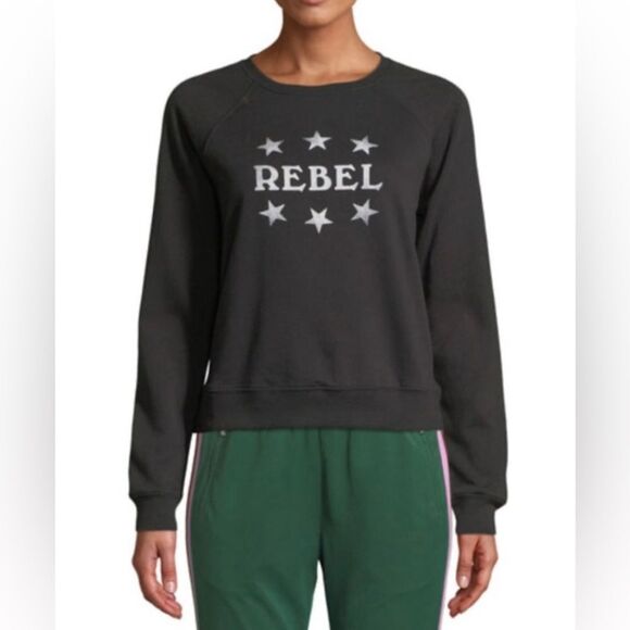 Rebecca Minkoff Tops - Rebecca Minkoff Rebel Print Pullover Black Sweatshirt sz L